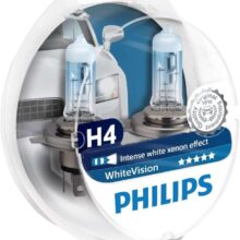Philips White Vision H4 pære med Xenon effekt & +60% mere lys 2 stk. + (2stk. W5W) Philips White Vision +60% mere lys