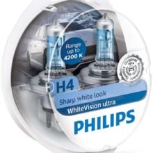 Philips WhiteVision Ultra H4 pærer 2 stk. Kit +60% mere lys | hvidt lys (op til 4200K) Philips WhiteVision Ultra +60% mere lys