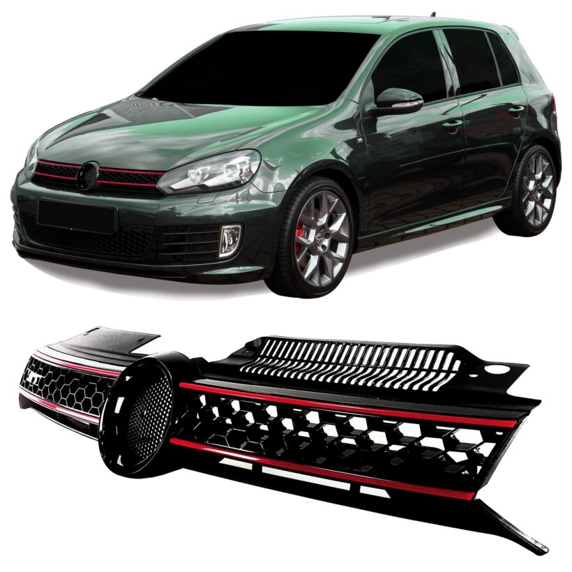 JOM Sports Frontgrill med honey comb gitter i sort med rød liste til VW Golf 6 GTI